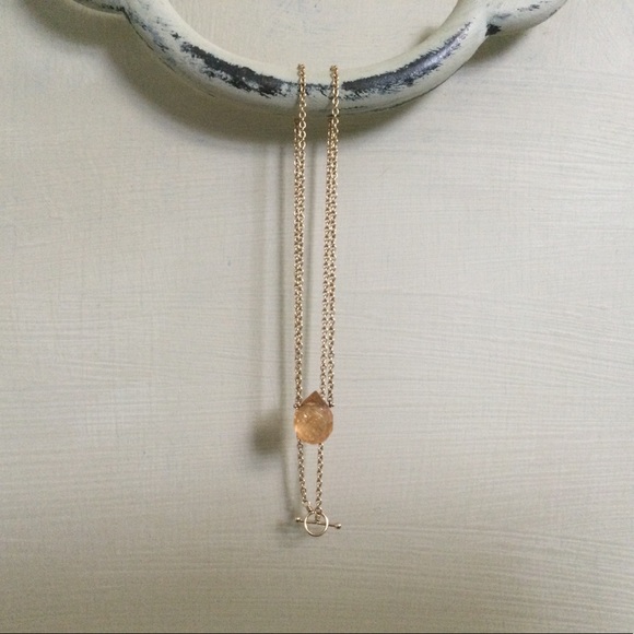 14k Yellow Gold Sunstone Toggle Necklace 16 inch - Picture 3 of 6